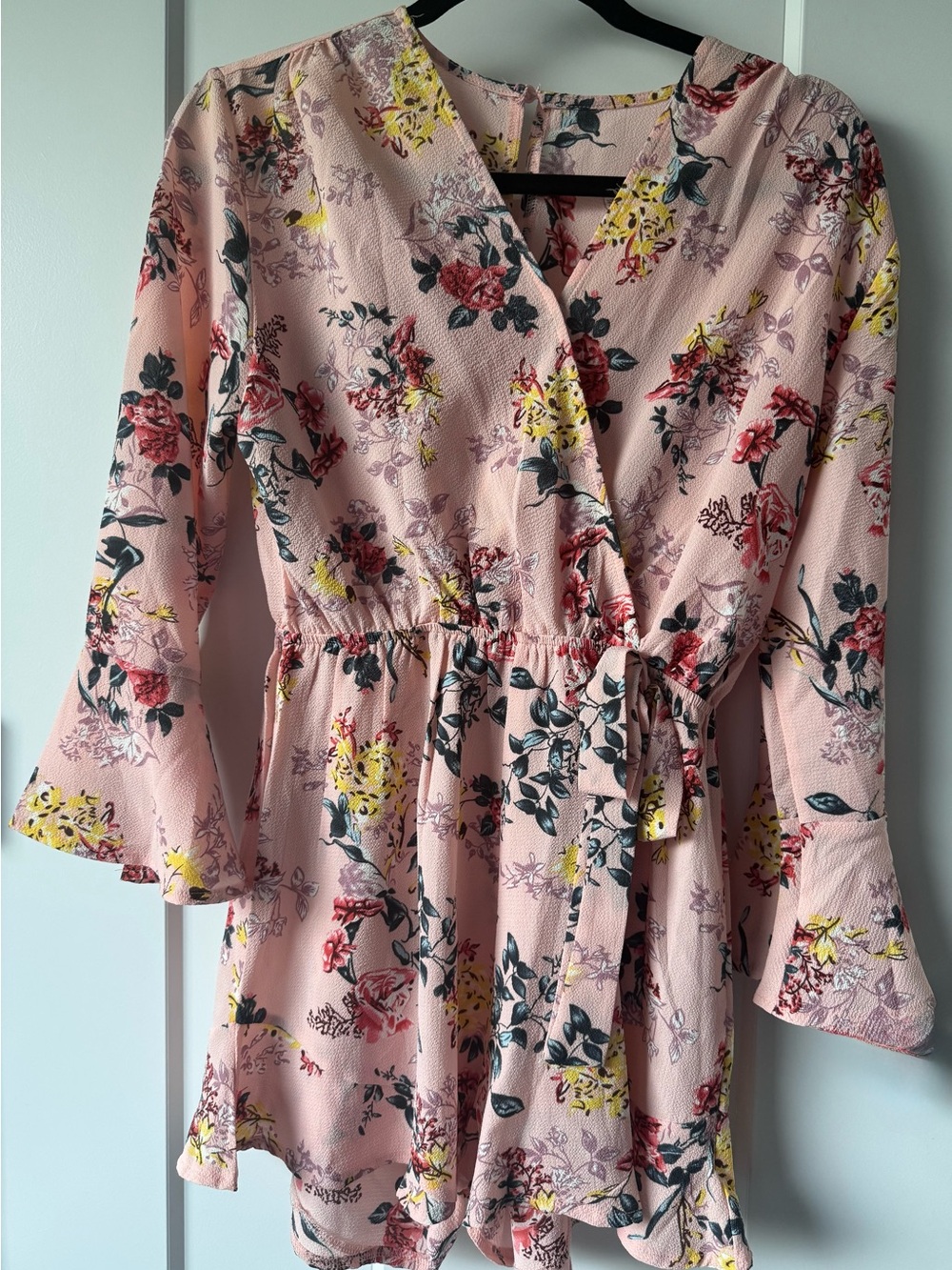 Floral Wrap Romper in Blush Pink